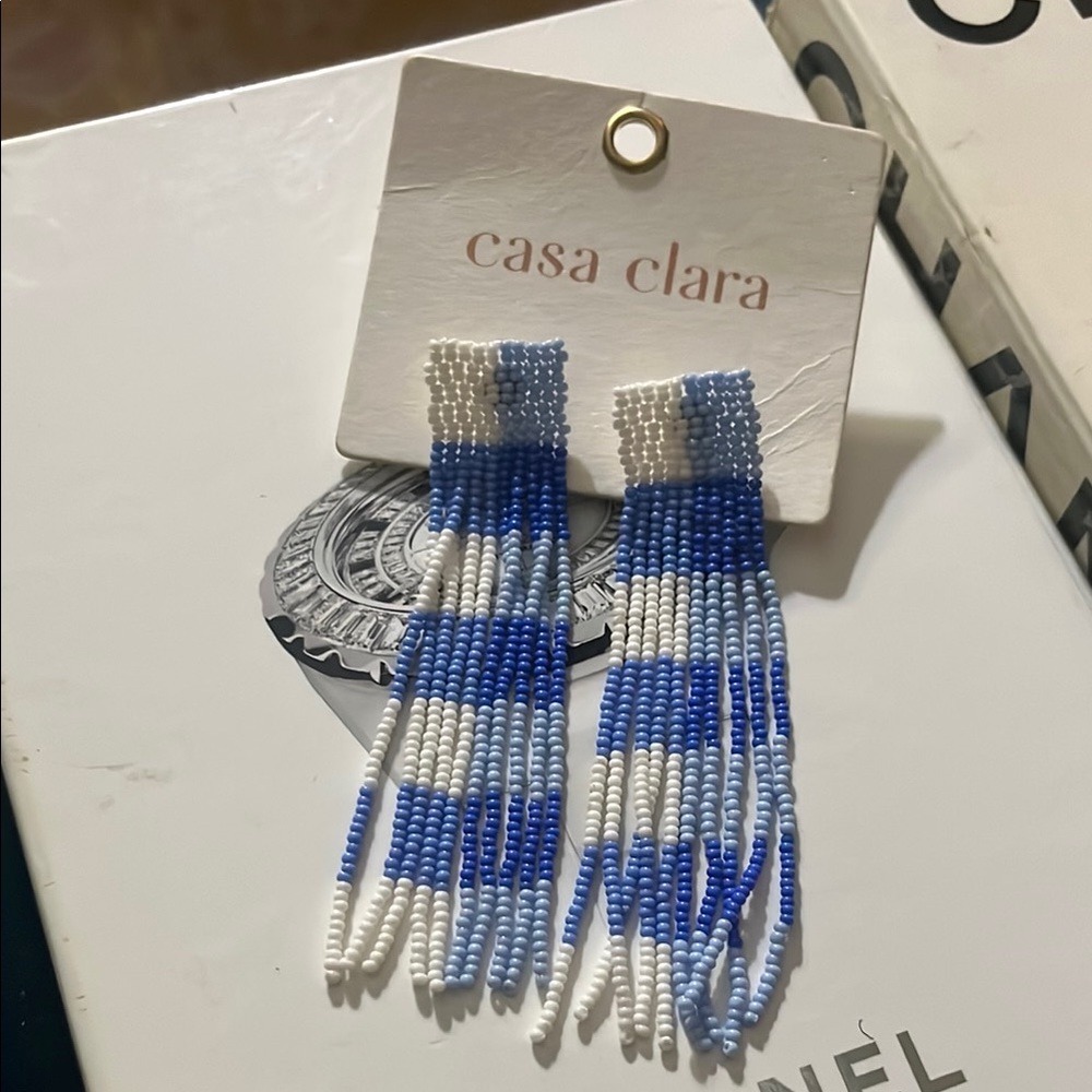 Free People Casa Clara blue and white beaded earrings